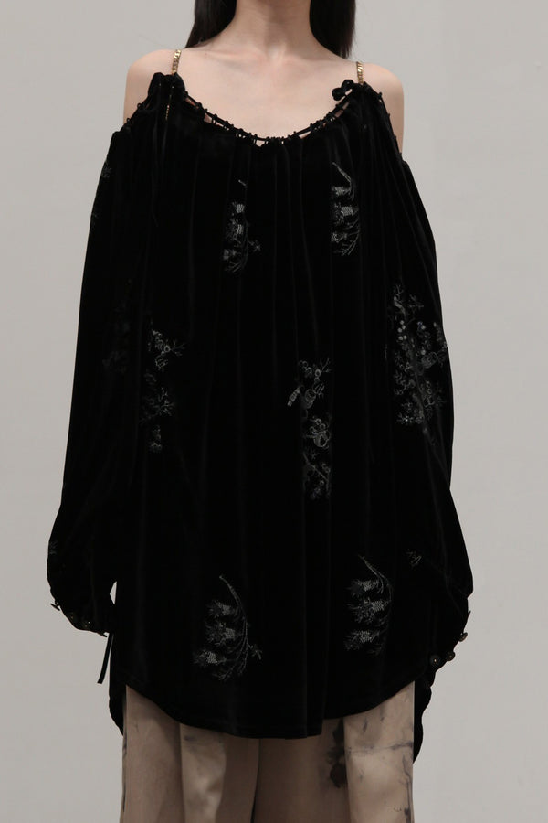 MUTEDANCE 24 Spring/Summer Velvet Embroidered Top MD-MD24SS43-HEI Black
